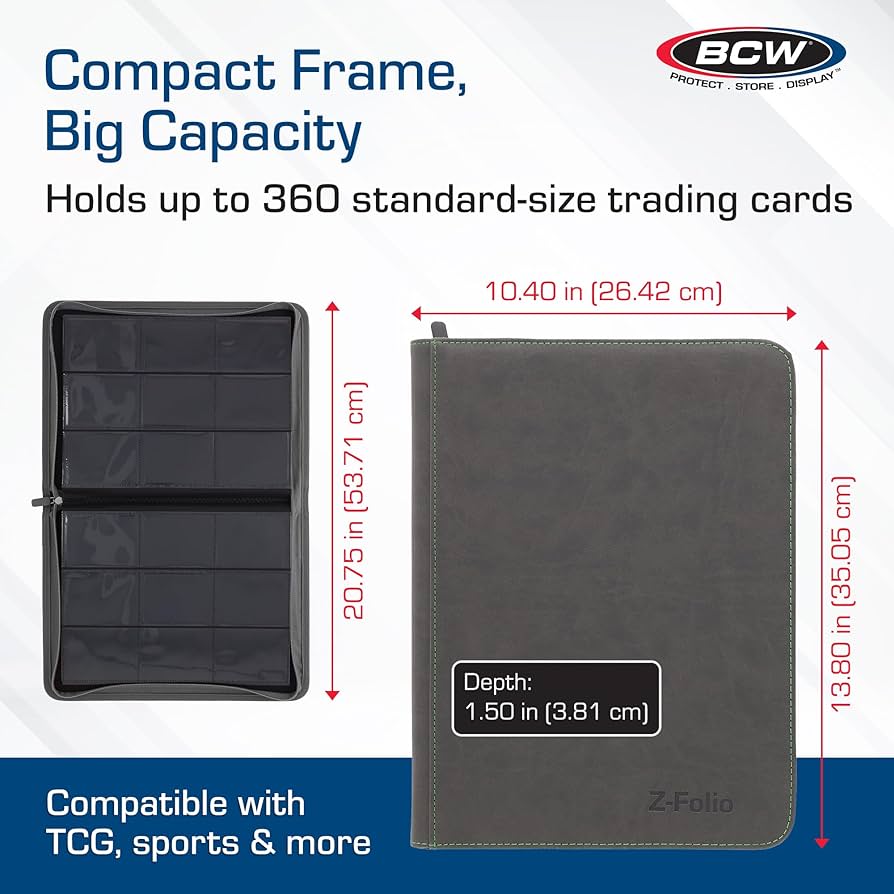 Amazon.com: BCW Z-Folio 9-Pocket LX Album - Grey | Secure Zipper